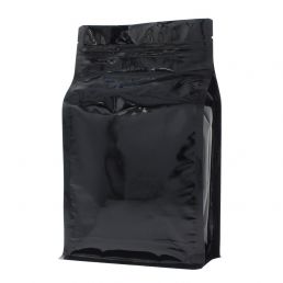 Flachbodenbeutel mit Zip-verschluss - glanzend schwarz - 150x255+{40+40} mm (1,5lt) 