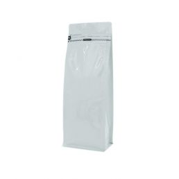 Flachbodenbeutel mit Frontreissverschluss - glanzend weiss - 140x360+{47,5+47,5} mm (2,8-3,3 ltr)