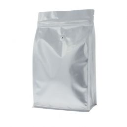 Flachboden-Kaffeebeutel mit Zip-verschluss - matt silber - 250 gr (140x210+{35+35} mm) 