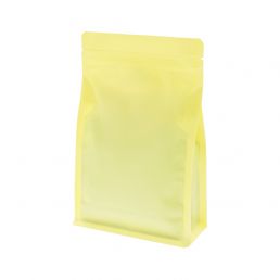 Flachbodenbeutel mit Zip-verschluss - matt gelb (100% recycelbar)