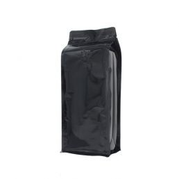 Flachboden-Kaffeebeutel - glanzend schwarz - 250 gr (95x230+{35+35} mm)