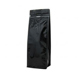 Flachboden-Kaffeebeutel mit Frontreissverschluss - glanzend schwarz