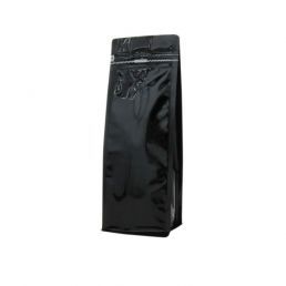 Flachboden-Kaffeebeutel mit Frontreissverschluss - glanzend schwarz