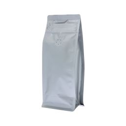 Flachboden-Kaffeebeutel Limited Edition Matt Silver (valve + front zipper) 95x245+(35+35)mm