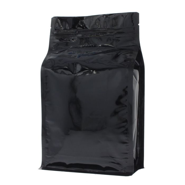 Flachbodenbeutel mit Zip-verschluss - glanzend schwarz - 150x255+{40+40} mm (1,5lt)