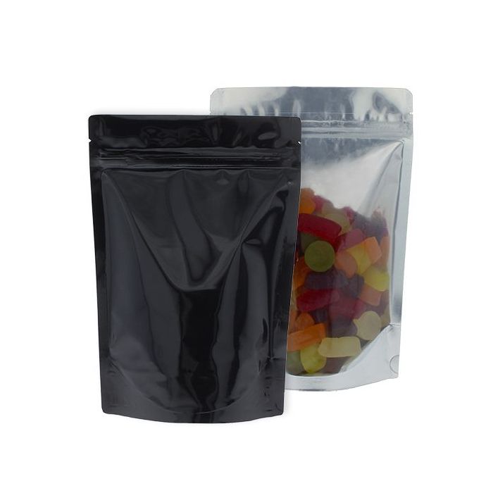 Standbodenbeutel - durchsichtig / glanzend schwarz - 160x230+{45+45} mm (700-900ml)