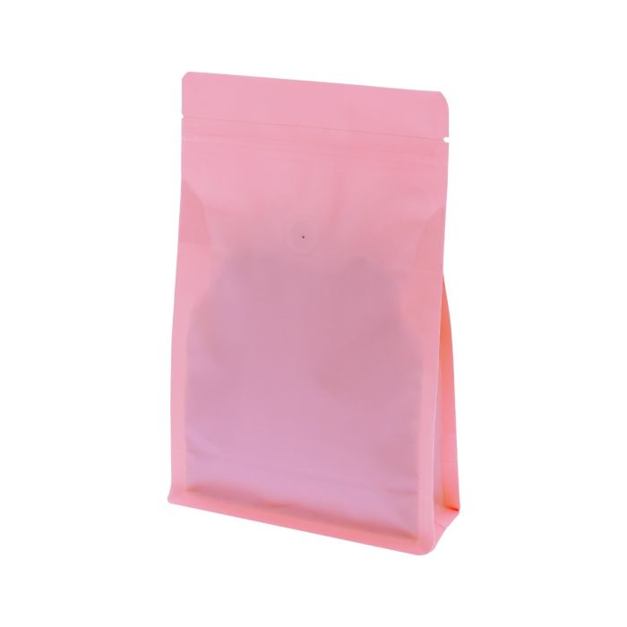 Flachboden-Kaffeebeutel mit Zip-verschluss - matt rosa (100% recycelbar)