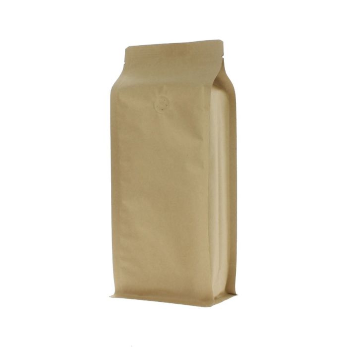Brauner Kraftpapier Flachboden-Kaffeebeutel mit Ventil.