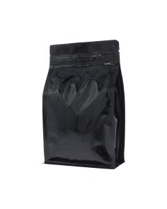 Flachboden-Kaffeebeutel mit Zip-verschluss - glanzend schwarz
