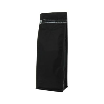 Flat Bottom Pouch matt black with valve and front zipper