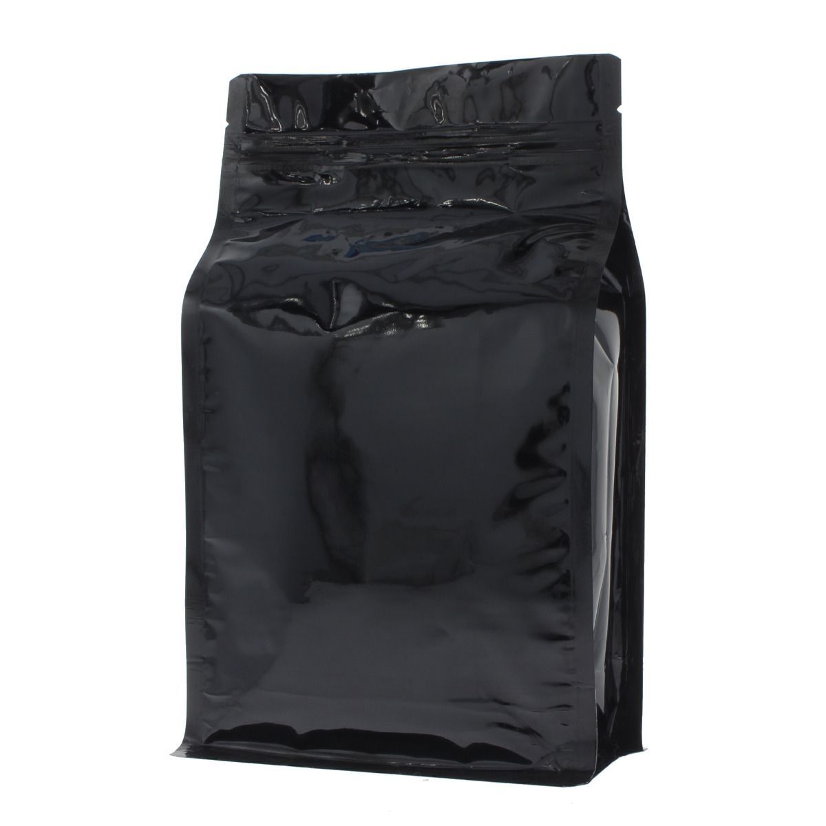 Flachbodenbeutel mit Zip-verschluss - glanzend schwarz - 150x255+{40+40} mm (1,5lt) 