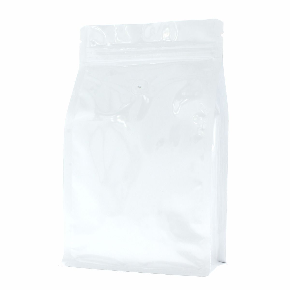 Flachboden-Kaffeebeutel mit Zip-verschluss - glanzend weiss - 250 gr (140x210+{35+35} mm) 